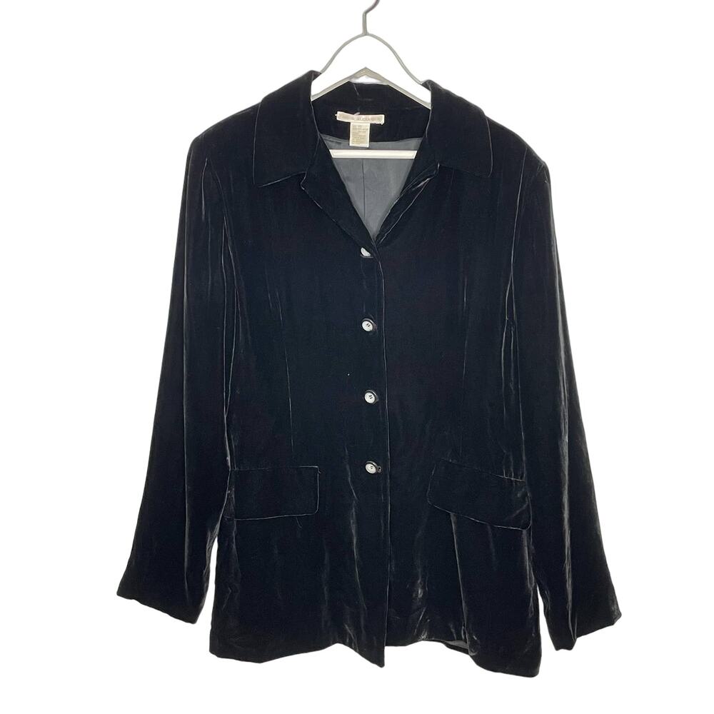 Vintage Annie Alexander Sz 16 Black Lightweight Silk-Blend Velvet Blazer Jacket